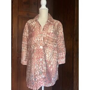 Ruby Rd. Women's Shirt Size 16 Geometric Print Sheer Tunic Blouse Beach Cover